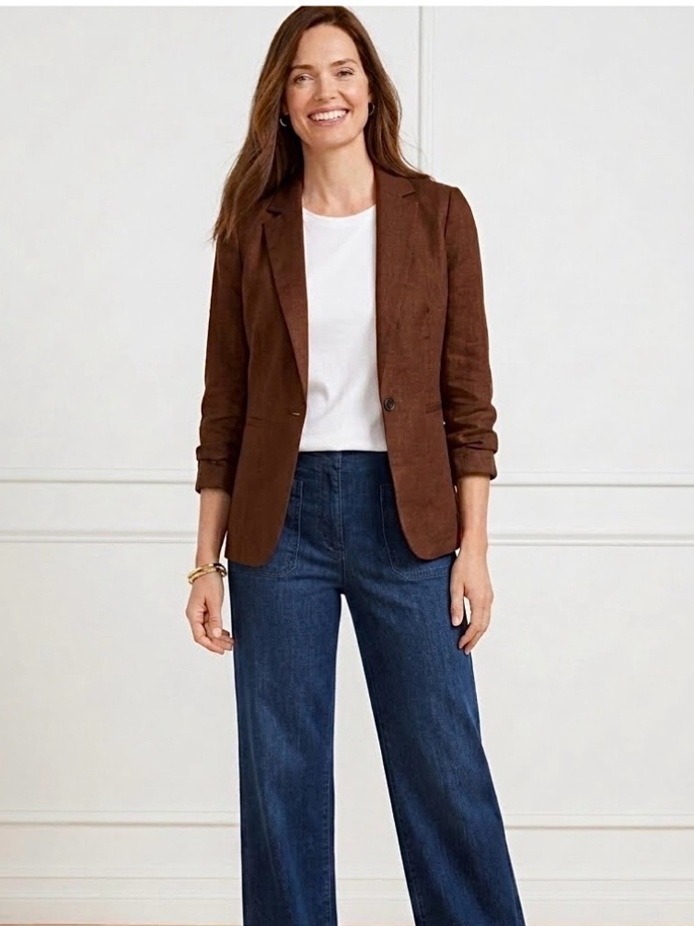 Women's Brown Tailored Single-Button Blazer